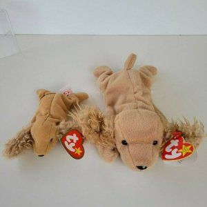 SPUNKY the Cocker Spaniel  & Teenie SPUNKY TY Beanie Babies 1997 Retired w/Case